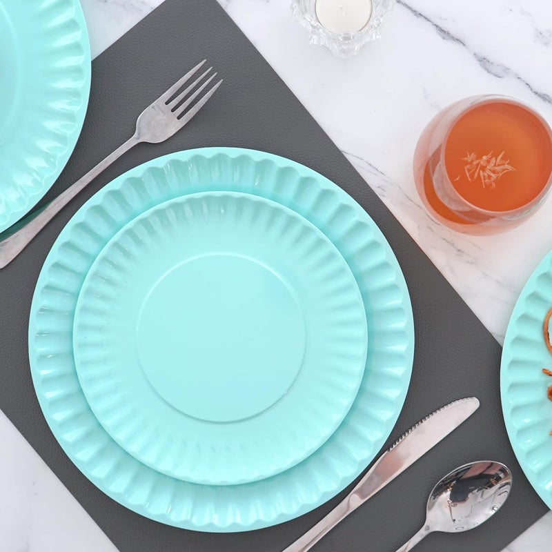 TP Melamine Dinner Plates Set of 4 Lightweight Serving Round Salad Plate for 4 Dessert Dishes for Indoors and Outdoors Teal - Image 4