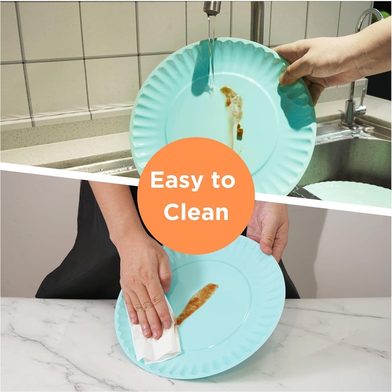 TP Melamine Dinner Plates Set of 4 Lightweight Serving Round Salad Plate for 4 Dessert Dishes for Indoors and Outdoors Teal - Image 5