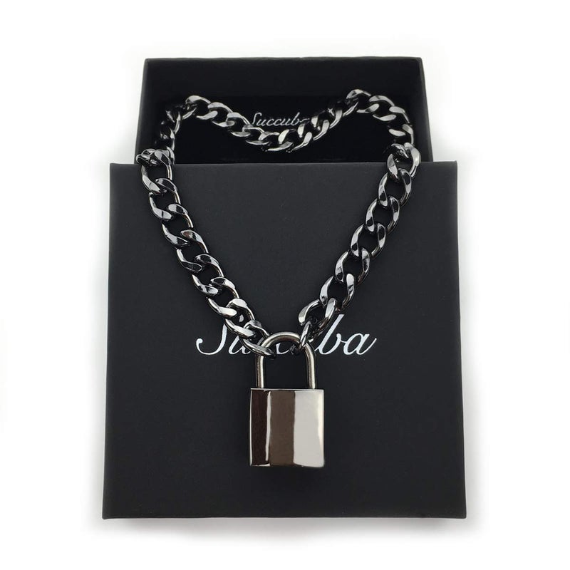 Succuba Padlock Necklace Chain Collar Choker with Two Keys and Box for Women, Men and Pet (D, 16) - Image 3