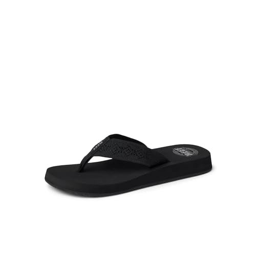 Reef Sandy Womens Beach Flip Flop, Soft Woven Strap Made From 100% Recycled PET, Black/Black, 6 - Image 1
