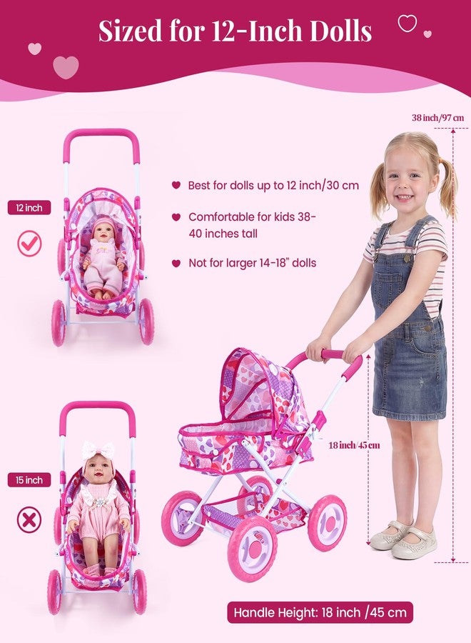 BABESIDE Baby Doll Stroller Set with 12 Inch Baby Doll, 14 Pcs Baby Doll Accessories, Folding Doll Pram Pretend Play Set, Feeding, Bath & Care Toys, Gift for Girls Ages 3yrs+ - Image 3