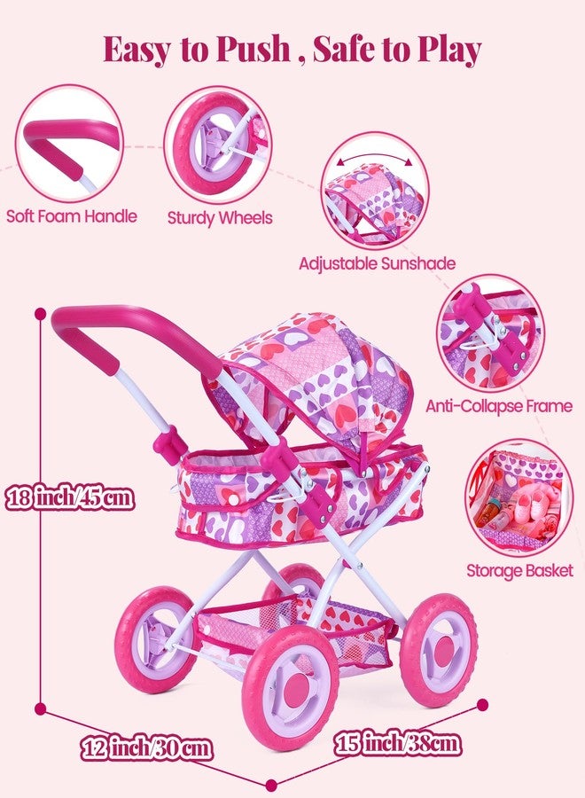 BABESIDE Baby Doll Stroller Set with 12 Inch Baby Doll, 14 Pcs Baby Doll Accessories, Folding Doll Pram Pretend Play Set, Feeding, Bath & Care Toys, Gift for Girls Ages 3yrs+ - Image 4