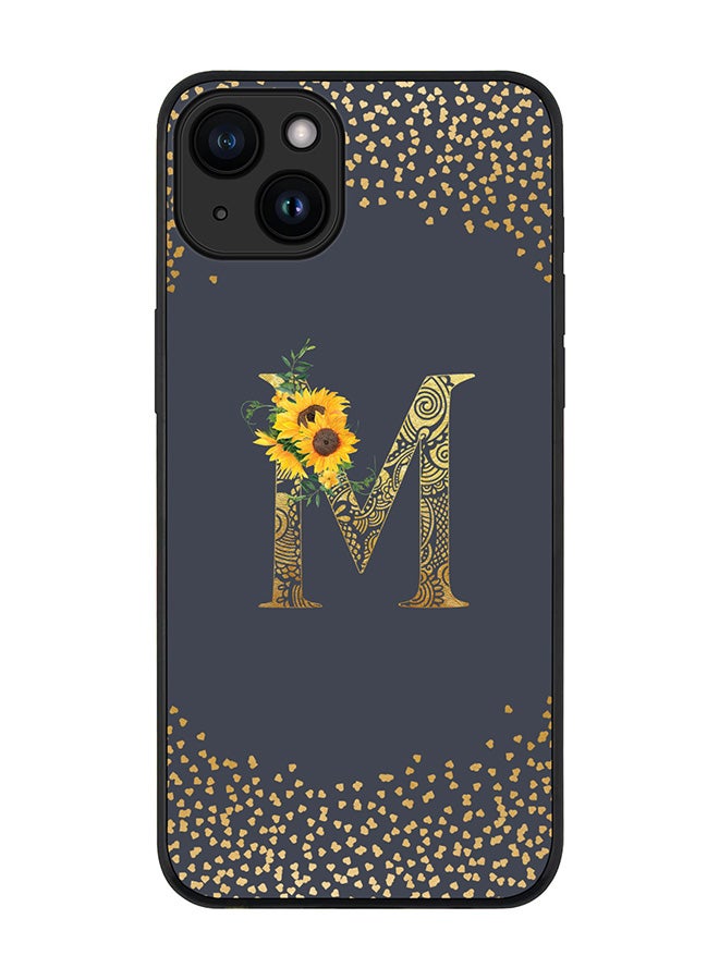 Stylizedd Cover for iPhone 15 Plus Case Rugged Black Slim fit Flexible Protective Phone CasesCustom Monogram Initial Letter Floral Pattern Alphabet - M (Grey) - Image 1