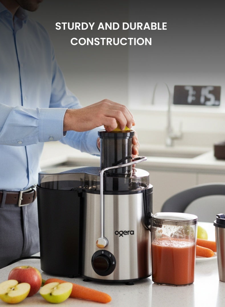 Ogera Juicer Machine 450W | Power Juice Extractor for Fruits & Vegetables | Dual Speed Juicer | Stainless Steel Body | Fast Juice Maker | OG1650JE Silver - Image 4