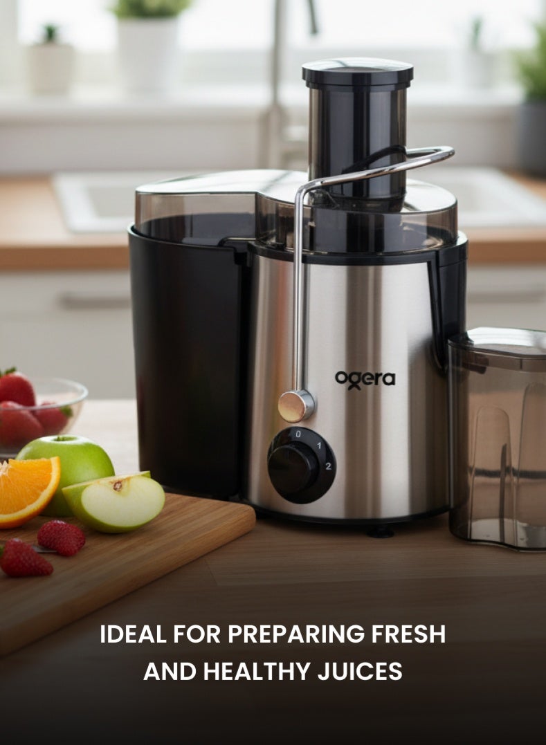 Ogera Juicer Machine 450W | Power Juice Extractor for Fruits & Vegetables | Dual Speed Juicer | Stainless Steel Body | Fast Juice Maker | OG1650JE Silver - Image 3