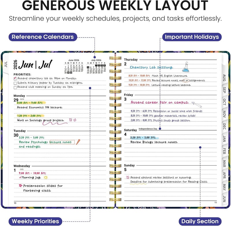 Taja Planner 2026-2027, Academic Year Monthly and Weekly Calendar Planner, Jul 2026 - Jun 2027, Hardcover Teacher Student Planning Agenda book with Tabs, Perfect for School Office Supplies, 6.3" x 8.5 - Image 3