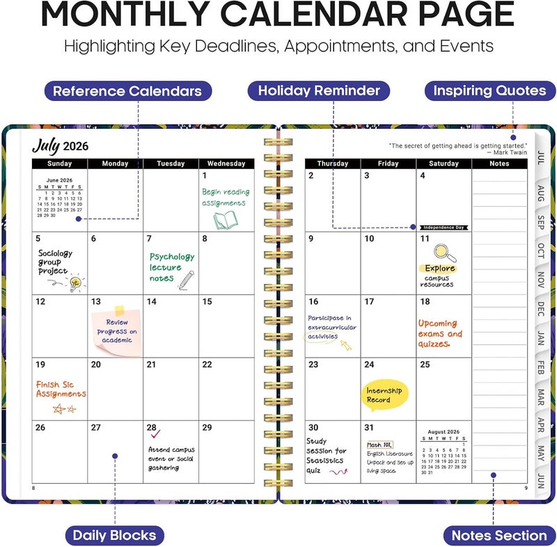 Taja Planner 2026-2027, Academic Year Monthly and Weekly Calendar Planner, Jul 2026 - Jun 2027, Hardcover Teacher Student Planning Agenda book with Tabs, Perfect for School Office Supplies, 6.3" x 8.5 - Image 2