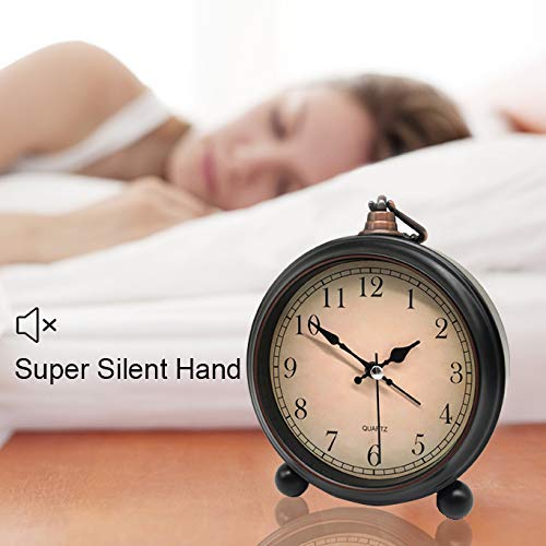 TooTa Vintage Retro Analog Alarm Clock, 4 inch Super Silent Non Ticking Small Clock with Night Light, Battery Operated, Simply Design, for Living Room, Bedroom, Bedside, Desk, Gift Clock (Arabic) - Image 3