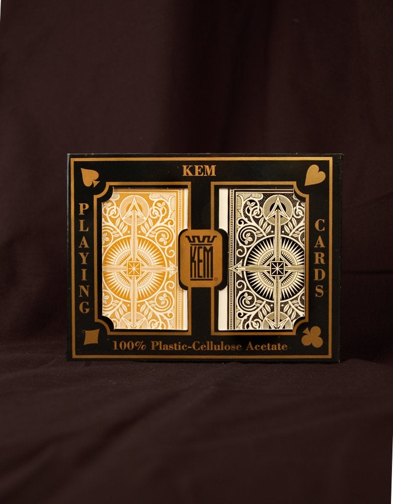 KEM بطاقات لعب كيم آرو بوكر بحجم: مجموعة من 2 طقم باللونين الأسود والذهبي، فهرس جامبو واسع - Image 5