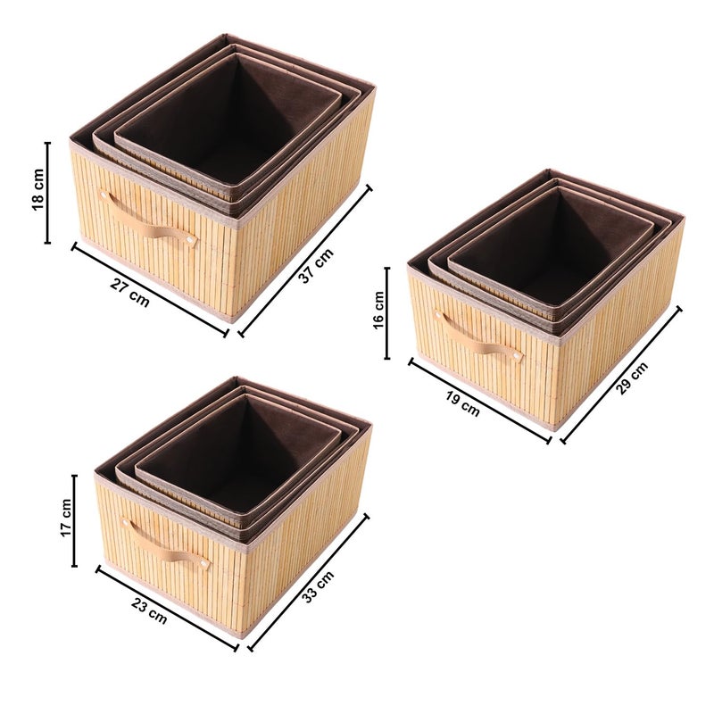Kuber Industries Kuber Industries Pack of 3 Storage Basket Bamboo Cloth Storage Basket Storage Basket for ClothesToys Storage Basket with Handle Foldable Durable SPYLH1002 Brown  - Image 2