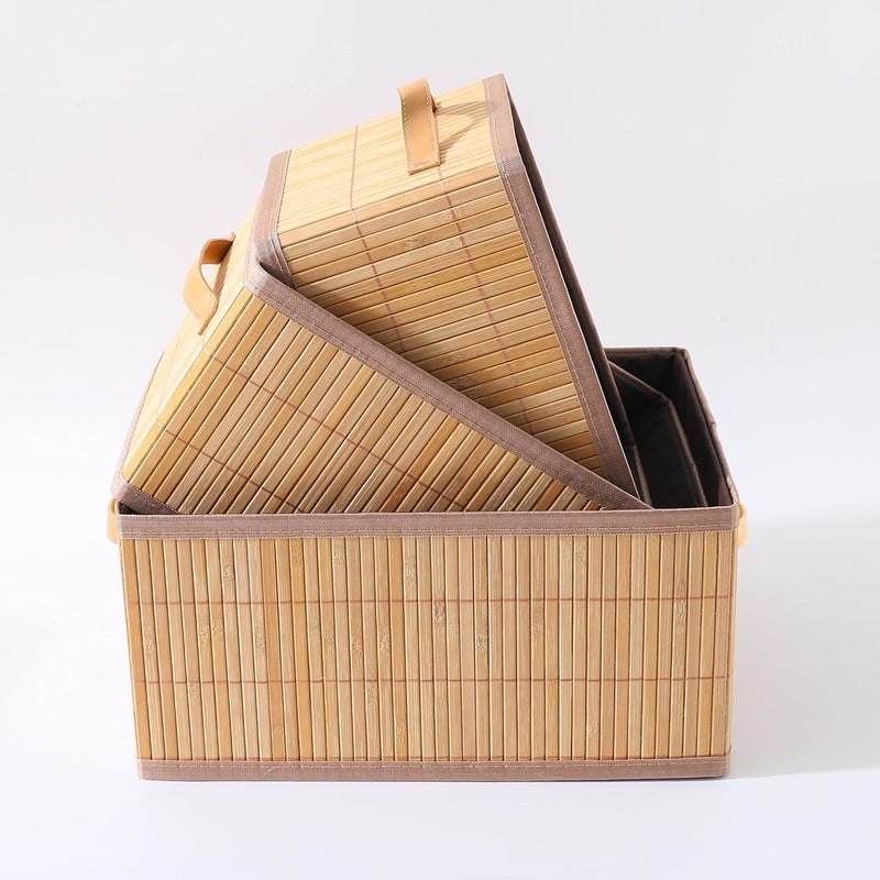 Kuber Industries Kuber Industries Pack of 3 Storage Basket Bamboo Cloth Storage Basket Storage Basket for ClothesToys Storage Basket with Handle Foldable Durable SPYLH1002 Brown  - Image 4