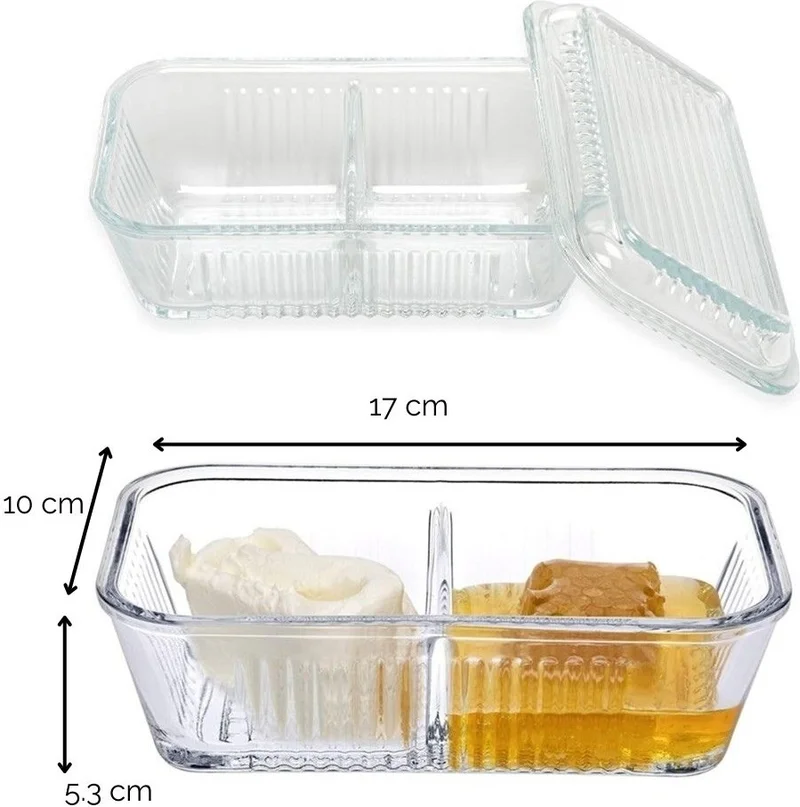 Paşabahçe Frigo 96764 2 Compartment Storage Container Jam, Honey, Olive, Breakfast Storage Container