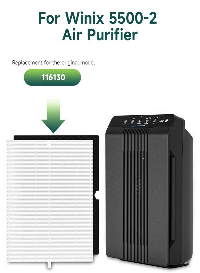 Future Way 2-Set 5500-2 Air Purifier Replacement Filter for Winix 5500-2, H13 True HEPA Filter & Activated Carbon Filter Kit, Replace 116130 Filter H - Image 2