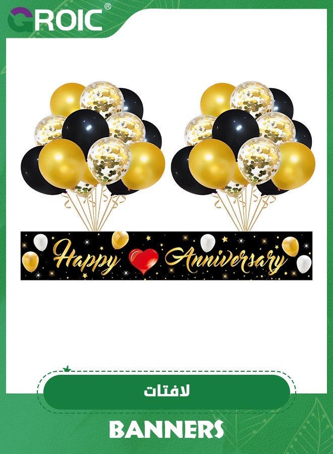 GROIC Black Gold Wedding Anniversary Decoration, Happy Yard Banner and 30Pcs Latex Balloons, Decorations for Party，Happy Sign - Image 5