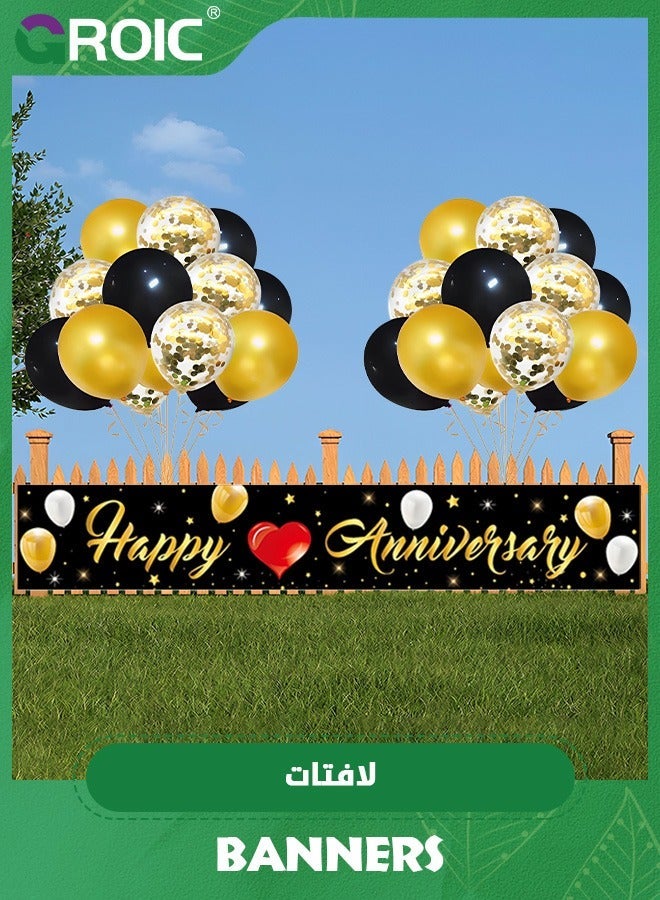 GROIC Black Gold Wedding Anniversary Decoration, Happy Yard Banner and 30Pcs Latex Balloons, Decorations for Party，Happy Sign - Image 4