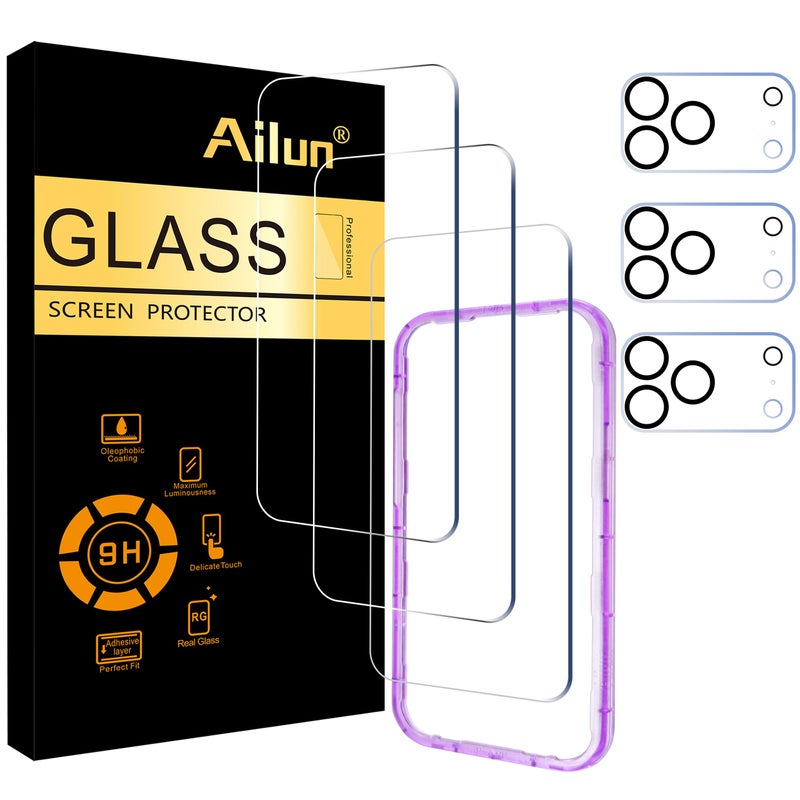 Ailun 3 Pack Screen Protector for iPhone 17 Pro Max [6.9 inch] + 3 Pack Camera Lens Protector with Installation Frame,Dynamic Island Compatible,Case Friendly[Not for iPhone 17/17 Pro/iPhone Air] - Image 1