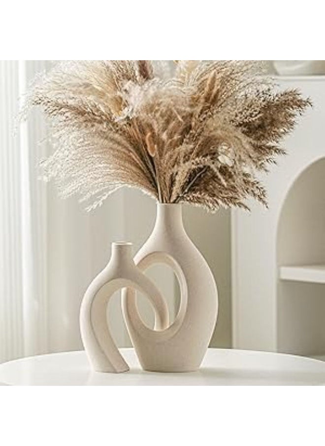 Generic Lvases Snuggle Hollow Ceramic Vase Set Of 2, Boho Ins Style Round Nordic Mid Century Modern Aesthetic Decorative Vase For Home Decor (Cream W 6.8" X H 11")  - Image 1
