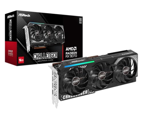 ASRock Radeon RX 9070 Challenger 16GB OC Graphics Card, AMD RDNA 4, 16GB GDDR6, PCIe 5.0, Triple Fans, 0dB Silent, LED Indicator, DisplayPort 2.1a, HDMI 2.1b - Image 1