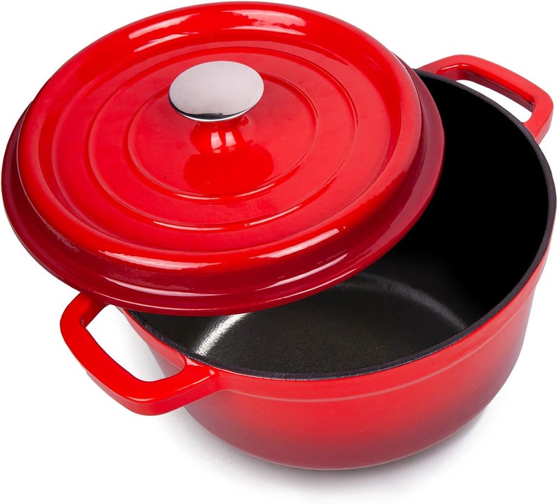 | Enameled Cast Iron Dutch Oven Pot 4 Quart - Red, Ideal for Cooking, Stewing, Frying, and Roasting - Image 1