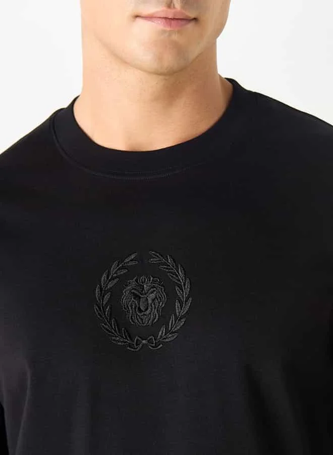 Emperor Emperor Logo Embroidered T-shirt with Short Sleeves and Crew Neck