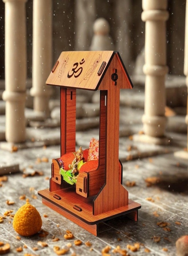UPYOG Swing Wooden Laddu Gopal Jhula,Krishna Hindola Palana,Decorative Laddu Gopal for Temple Pooja, Showpiece Figurines,Religious Idol Gift Article Krishna Janmashtami - Image 3