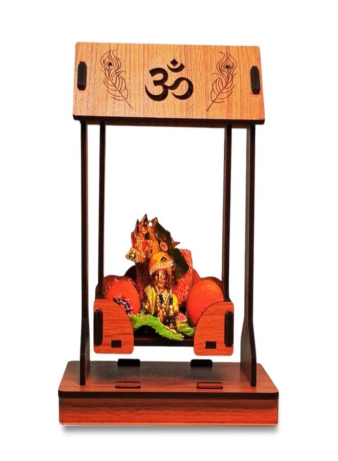 UPYOG Swing Wooden Laddu Gopal Jhula,Krishna Hindola Palana,Decorative Laddu Gopal for Temple Pooja, Showpiece Figurines,Religious Idol Gift Article Krishna Janmashtami - Image 2