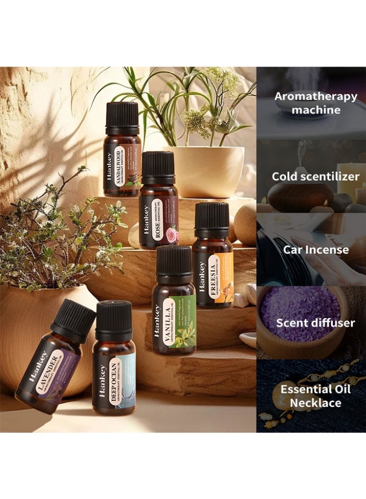 هانكي زيت عطري للعلاج بالروائح - 6 * 10 مل ، زيت مرطب أساسي ، زيت تدليك ستة روائح مجموعة هدايا متعددة الألوان مهدئة ومريحة للجسم هدايا من الزيوت العطرية للرجال والنساء 6 قطع  - Image 4