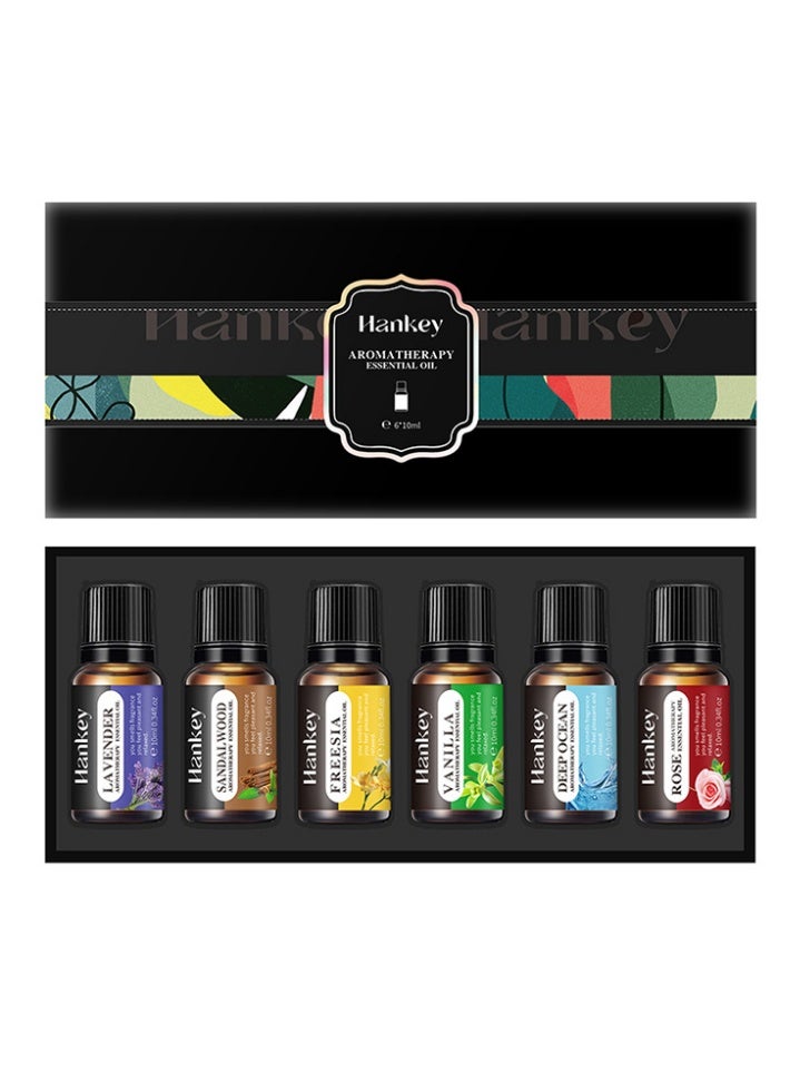 هانكي زيت عطري للعلاج بالروائح - 6 * 10 مل ، زيت مرطب أساسي ، زيت تدليك ستة روائح مجموعة هدايا متعددة الألوان مهدئة ومريحة للجسم هدايا من الزيوت العطرية للرجال والنساء 6 قطع  - Image 1