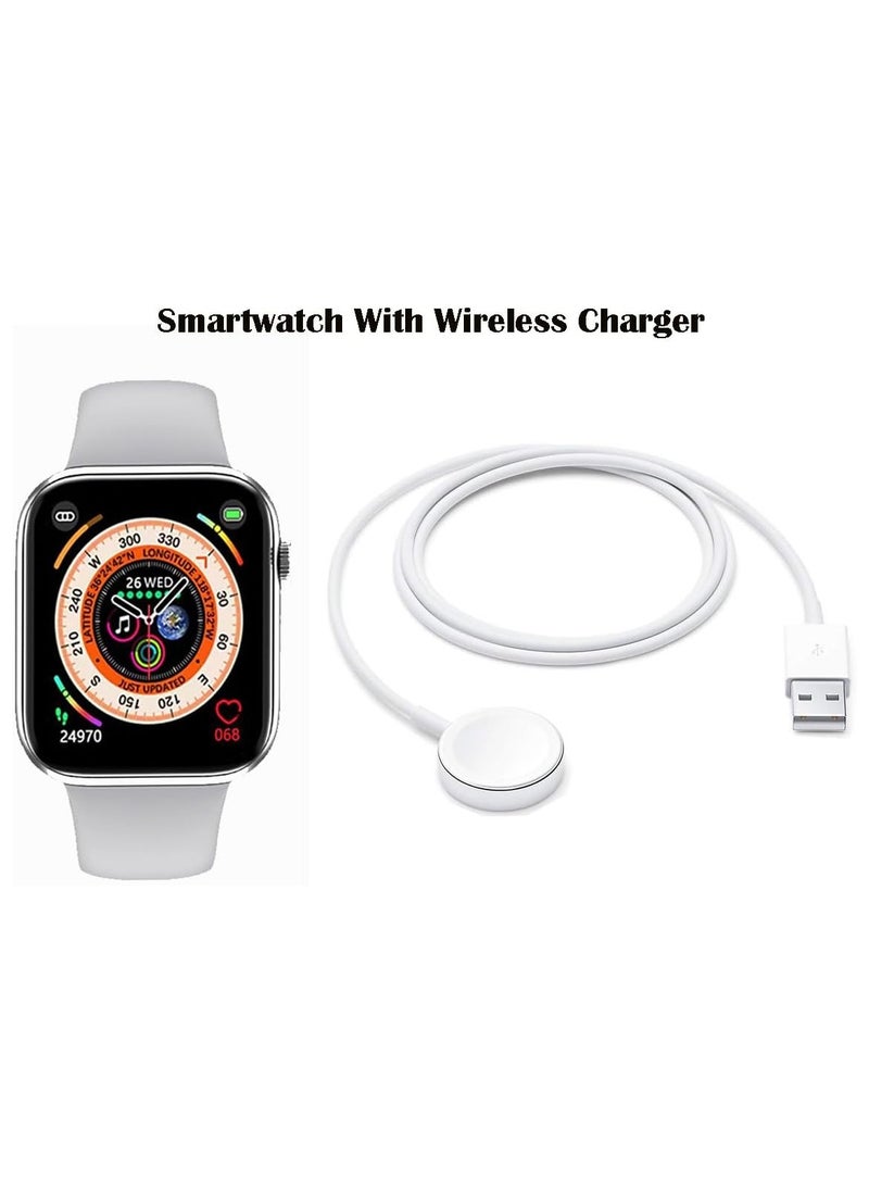 modio - Modio U11 Max Series 9 Smart Watch 2.2 Inch Full Screen Display With 10 Pair Straps and Wireless Charger For Ladies and Gents Silver - Image 1