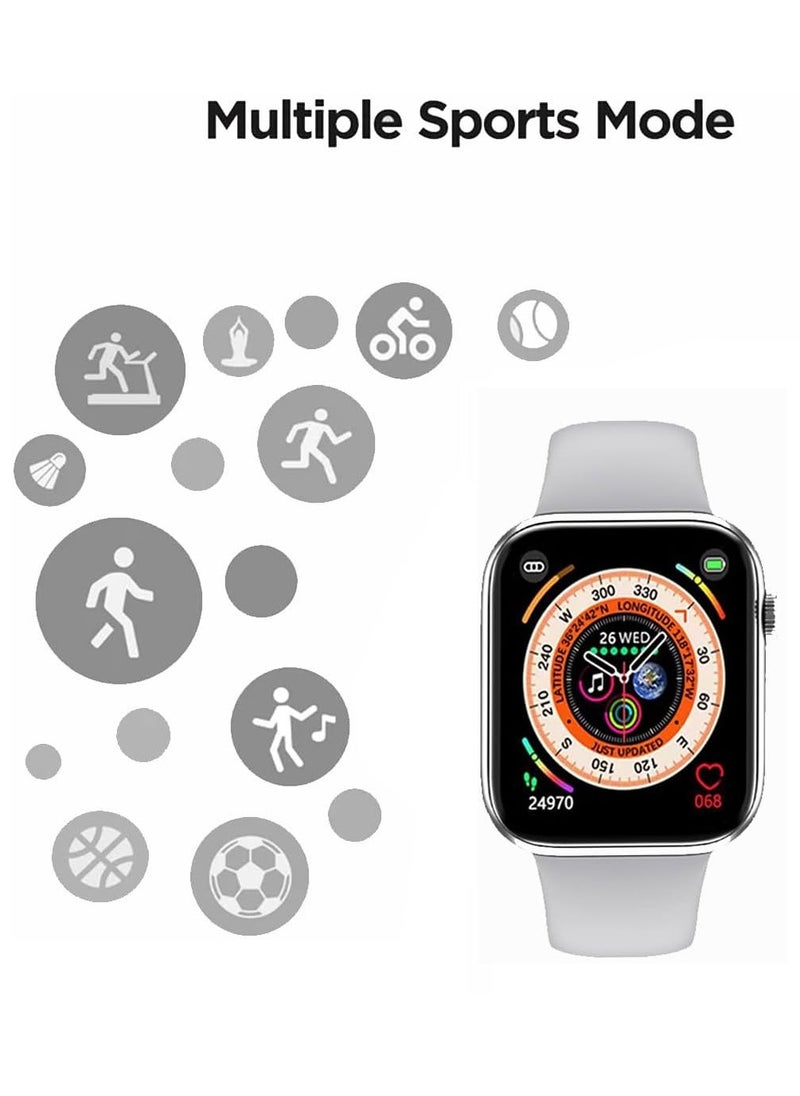 modio - Modio U11 Max Series 9 Smart Watch 2.2 Inch Full Screen Display With 10 Pair Straps and Wireless Charger For Ladies and Gents Silver - Image 1