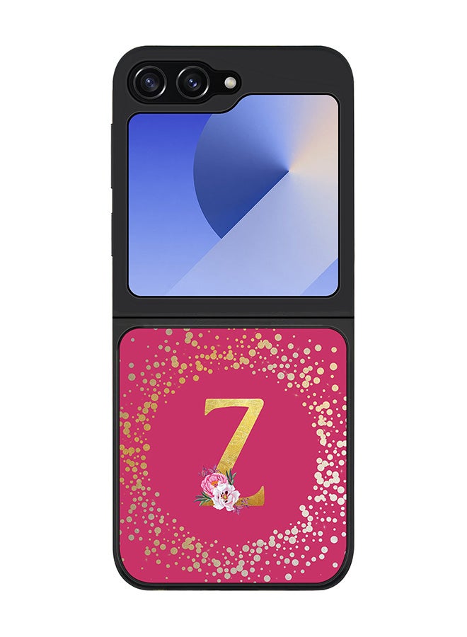 Stylizedd Rugged Black edge case for Samsung Galaxy Z Flip7 FE, Slim fit Case Cover - Custom Monogram Initial Letter Floral Pattern Alphabet - Z ( Deep Pink Rose ) - Image 1