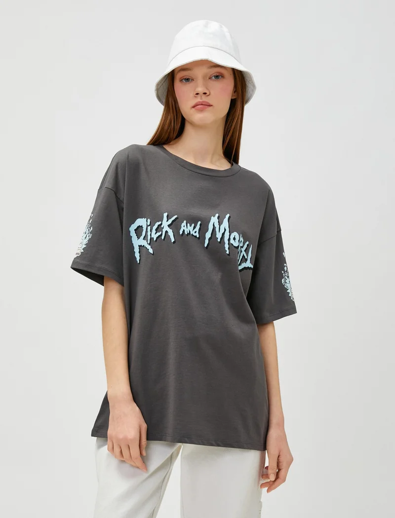 KOTON Rick and Morty T-Shirt Back Printed Licensed Cotton Short Sleeve