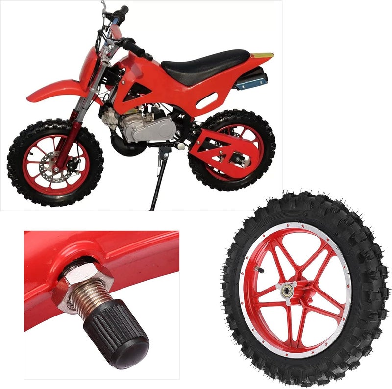 klarako Motorbike Tyres, 2.5?10in Front Wheel Tire and Rim Inner Tube Anti?Skid for 47cc 49cc 2 Stroke Mini Dirt Bike(A(Red）) - Image 4