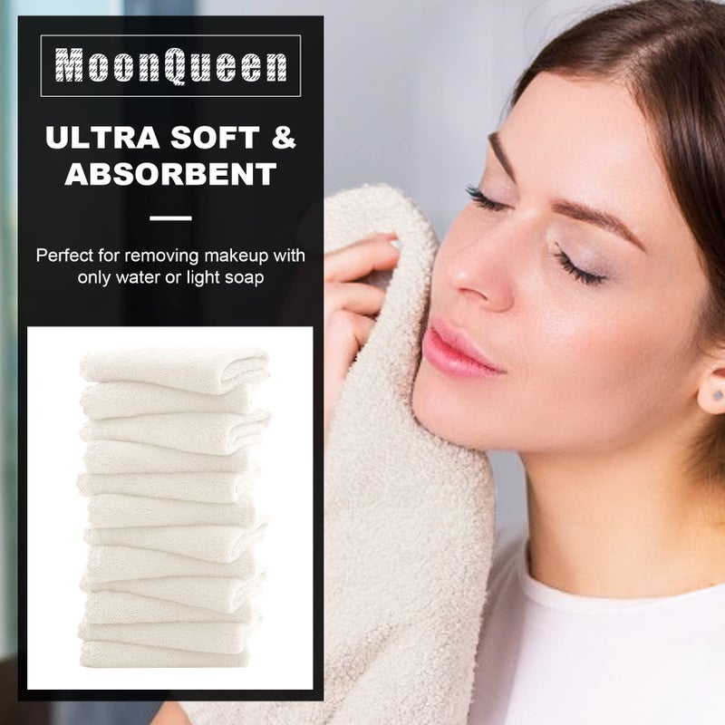 MOONQUEEN Microfiber Facial Cloths Fast Drying Washcloth 12 Pack - Premium Soft Makeup Remover Cloths - Cream - Image 2