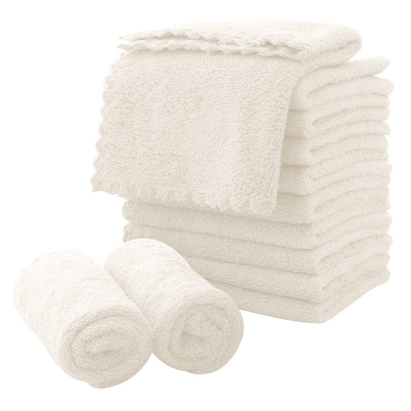 MOONQUEEN Microfiber Facial Cloths Fast Drying Washcloth 12 Pack - Premium Soft Makeup Remover Cloths - Cream - Image 1