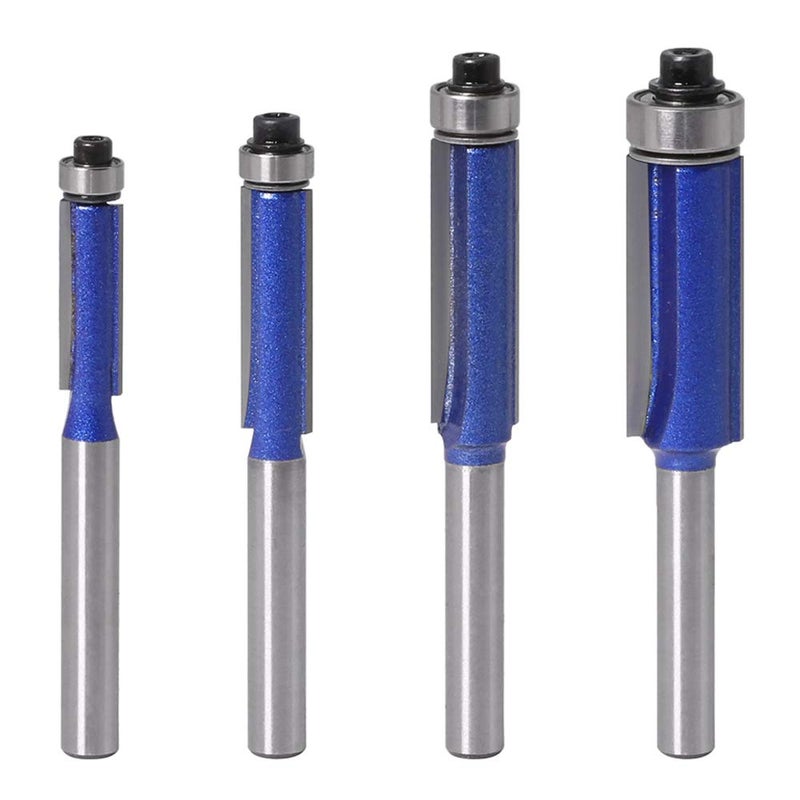 Wolfride 4PCS Flush Trim Router Bit Set 1/4 Inch Shank Top Bearing Flush Trim Router Bit - Image 1