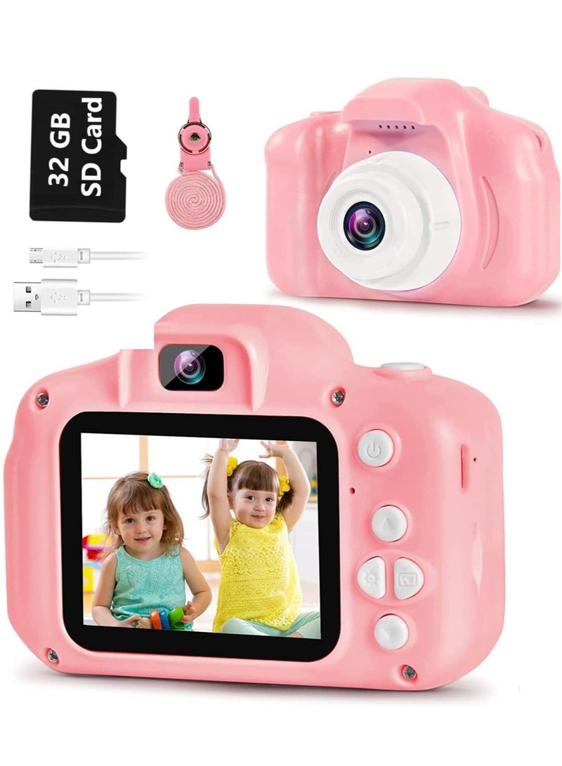 TOES Kids Camera for Girls Boys, Kids Selfie Camera Toy 13MP 1080P HD Digital Video Camera for Toddler, Christmas Birthday Gifts for 3-10 Years Old Children (32GB, Pink) - Image 1