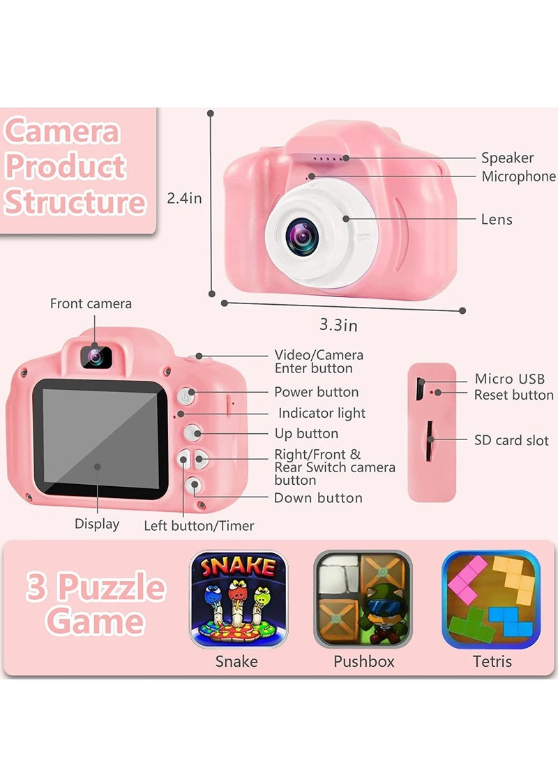 TOES Kids Camera for Girls Boys, Kids Selfie Camera Toy 13MP 1080P HD Digital Video Camera for Toddler, Christmas Birthday Gifts for 3-10 Years Old Children (32GB, Pink) - Image 5