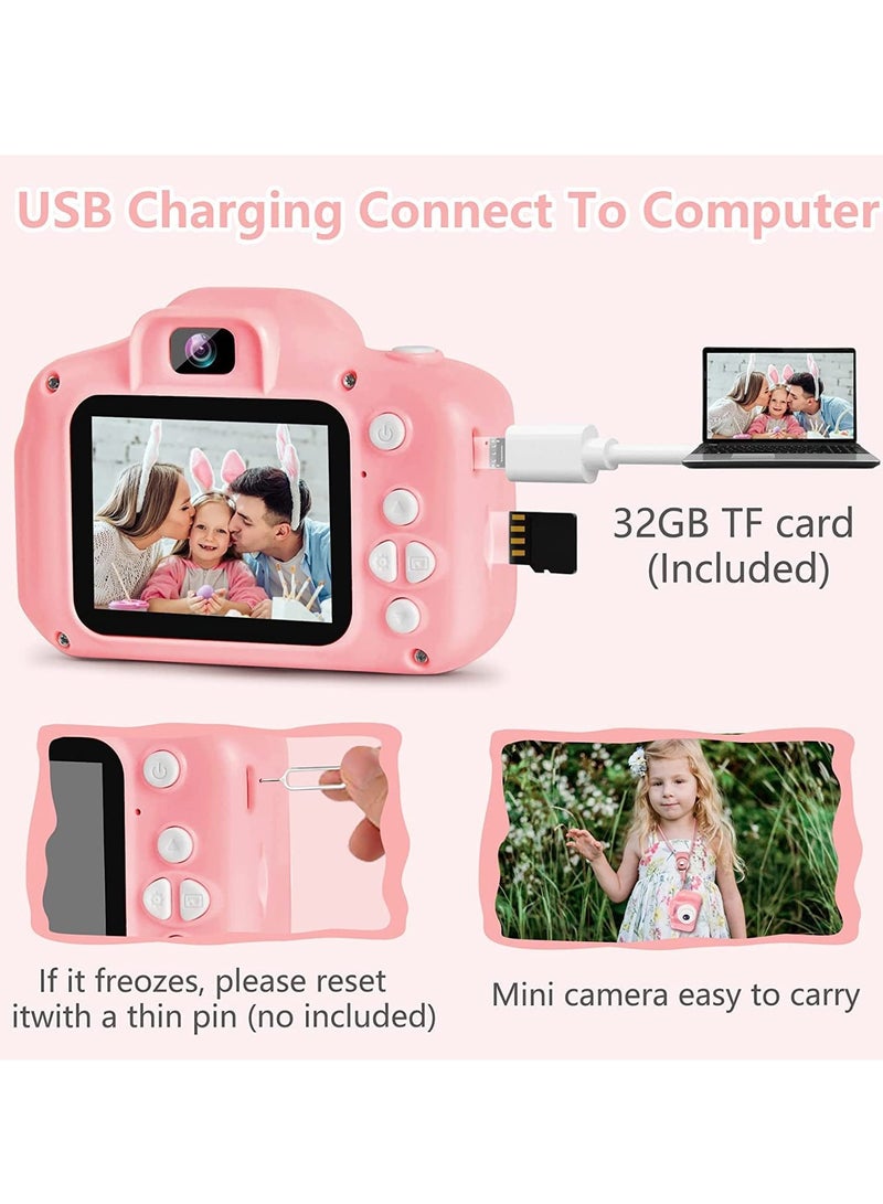 TOES Kids Camera for Girls Boys, Kids Selfie Camera Toy 13MP 1080P HD Digital Video Camera for Toddler, Christmas Birthday Gifts for 3-10 Years Old Children (32GB, Pink) - Image 2