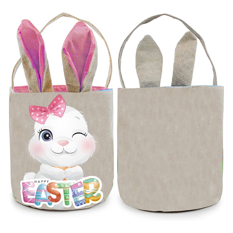 PADELO 1 Pack Easter Basket with Handle, Canvas Easters Egg Hunt Bunny Baskets for Kids, Happy Easter Tote Bucket with Cute Bunny Ears for Easters Eggs Hunting, Gifts Candies Favors Storage, Pink - Image 5