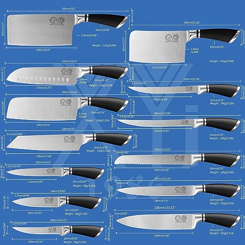 XYJ Professional Knife Sets for Master Chefs, Chef Knife Set with Bag, Sheath, Culinary Kitchen Butcher Meat Knives, Cooking Cutting, Santoku, Tools, Fruits, Stainless Steel - Image 2