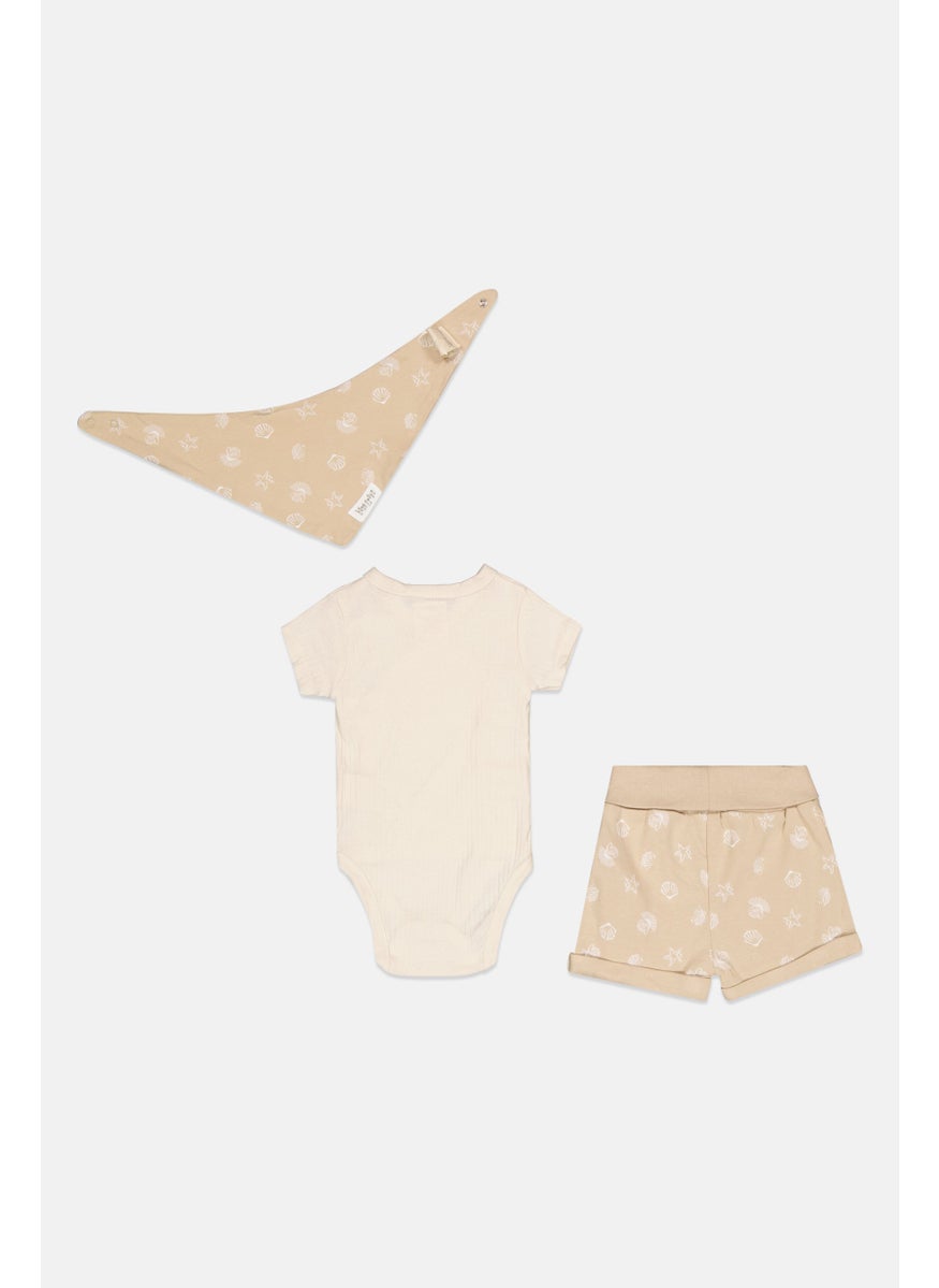 Toddlers Boy 3 Pcs Graphic Print Bodysuit And Short With Bib Set, Ivory
