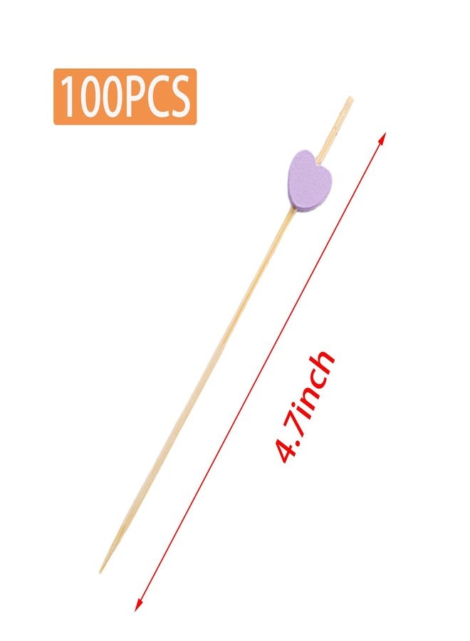 Wuyituart 100 Pcs Bamboo Cocktail Picks 4.7 Inch Food Sticks Fruit Skewers Fancy Toothpicks for Food Drinks, Purple Heart - Image 2