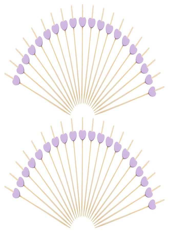 Wuyituart 100 Pcs Bamboo Cocktail Picks 4.7 Inch Food Sticks Fruit Skewers Fancy Toothpicks for Food Drinks, Purple Heart - Image 1