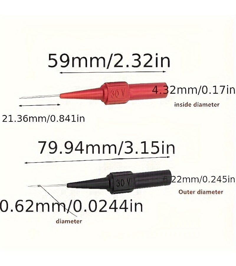 30V Car Diagnostic Tool Probes Multimeter Test Leads With Extension Black And Red Back Piercing Needle Tip Auto Probes 6pcs - Image 2