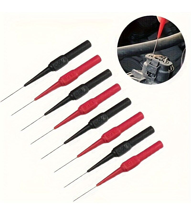 30V Car Diagnostic Tool Probes Multimeter Test Leads With Extension Black And Red Back Piercing Needle Tip Auto Probes 6pcs - Image 1