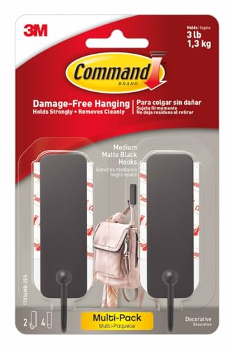 Command Medium Matte Black Wall Hook 2 Coat Hooks and 4 Strips DamageFree Hanging with Adhesive No Tools Great for Hanging Home Decor Holds up to 3 lb - Image 1