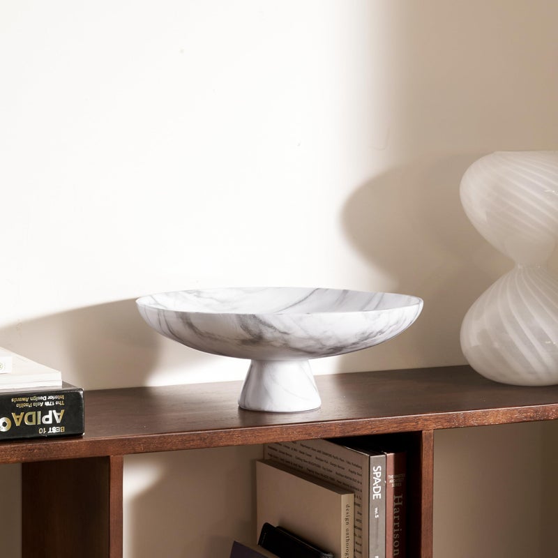 DN DECONATION White Resin Decorative Bowl for Modern Home Decor, 11.2" Large Pedestal Kitchen Fruit Bowl/Key Holder/Candy Dish/Potpourri for Entryway Table, Coffee Table, Dining Room,Table Centerpiece - Image 5