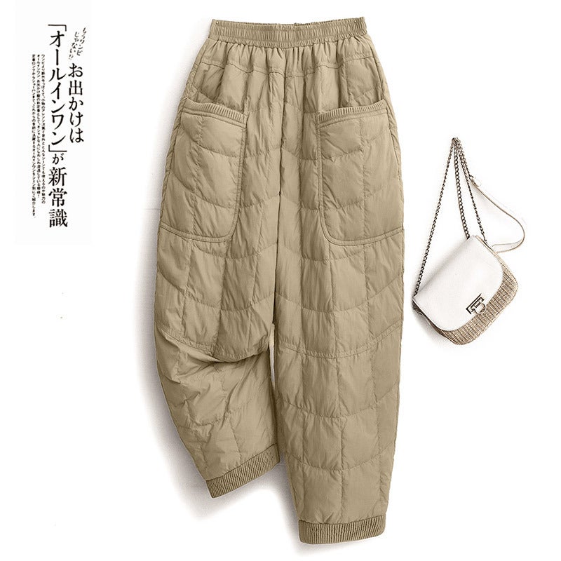 2025 Autumn/Winter New Large Size Fashionable Loose Elastic Waist Cotton Casual Baggy Pants Thickened Warm Lightweight Cotton Pants Trendy - Image 1