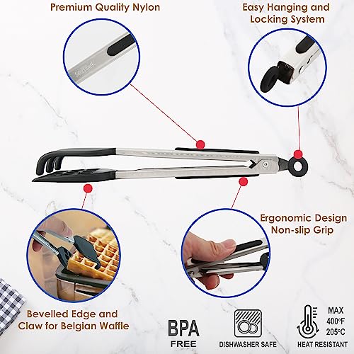 StarBlue Waffle Tongs by StarBlue – 10 Inches Silicone and Nylon Serving Tongs with Non-Slip Smooth Handles, Non-Scratch and Dishwasher Safe, Multipurpose Spatula Tongs for Belgian Waffle Serving (10 Inch) - Image 2
